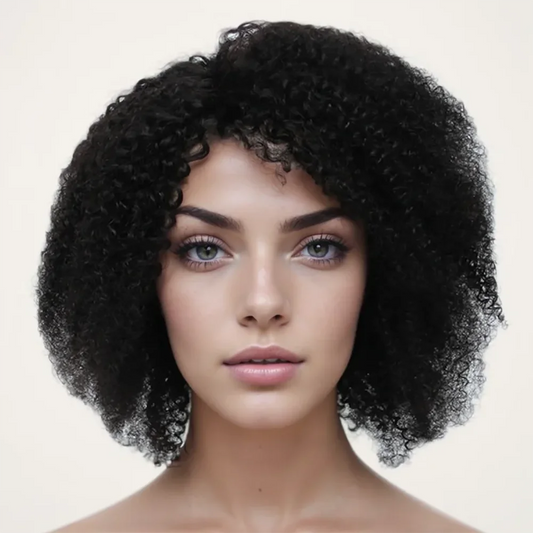 Colored Jerry Curl Short Bob Human Hair Wig with Bangs - Full Machine-Made Glueless Short Curly Wig - 100% Brazilian Remy Human Hair Fringe Wig for Women (4-16 Inch, Colors 1B / 27 / 30 / 99J) Luxegan