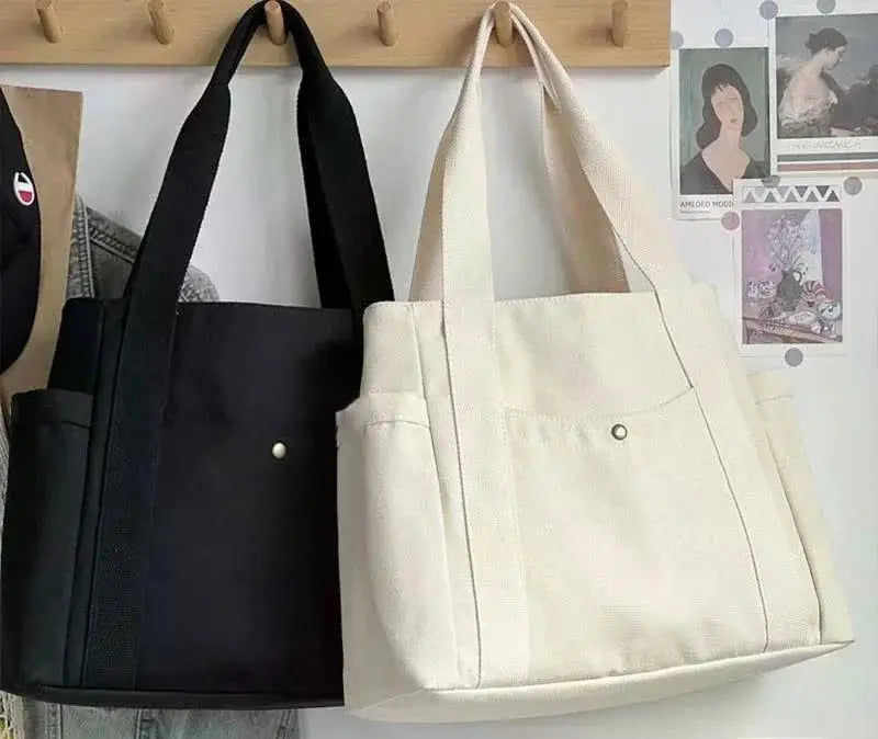 Large Capacity Canvas Tote Bag | Preppy College Style Student Book Shoulder Bag | Versatile Zippered Commuting Handbag Luxegan