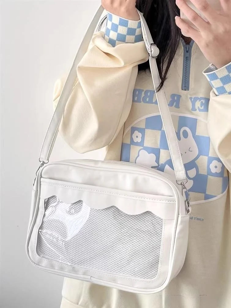Women's PU Transparent Pocket Ita Bag | High School Girls JK Uniform Crossbody Shoulder Handbag (Fashion Satchel) Luxegan