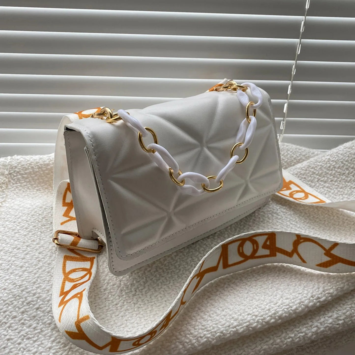Women’s One-Shoulder Small Square Bag | Sophisticated Simple Printed Messenger | Elegant Baguette Bag for Banquet & Business | "Dignified" Moderate-Hardness Microfiber Leather Purse with Wide-Band Strap Luxegan