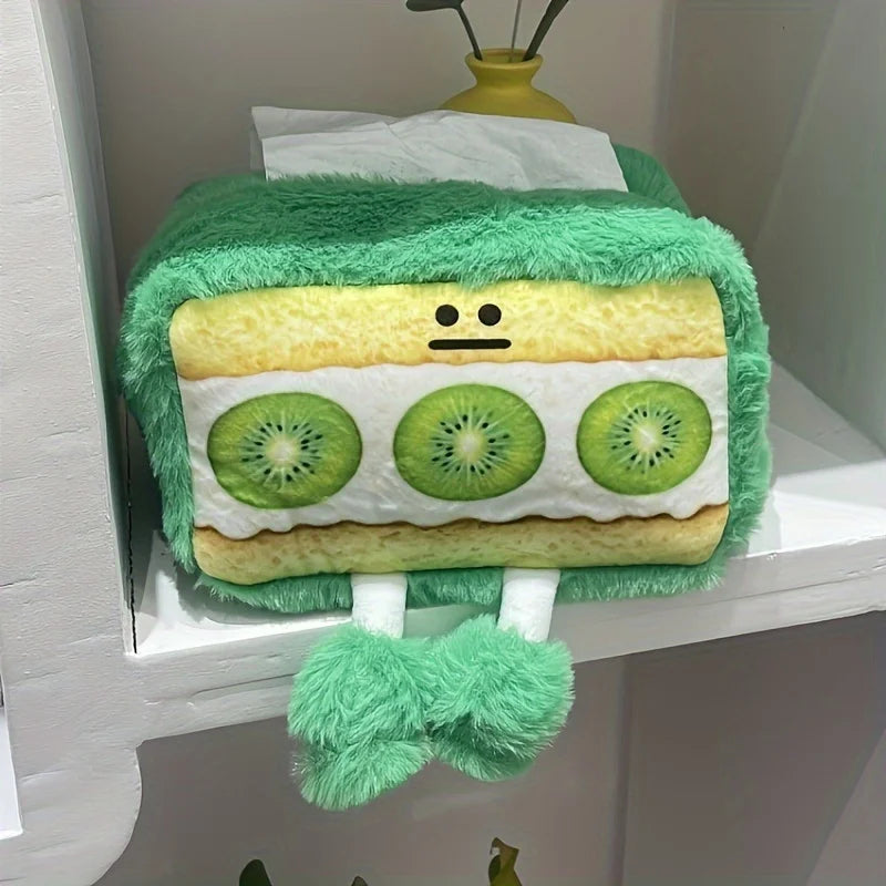 Cute Personalized Plush Tissue Box Cover | Creative Strawberry Kiwi Chocolate Cartoon Niche Desktop Storage Bag Luxegan