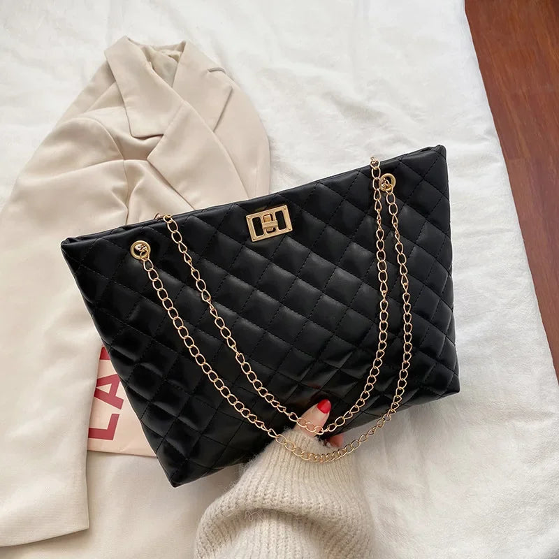 Tote Bags for Women | PU Leather Diamond Lattice Handbag & Large Capacity Underarm Shoulder Bag Luxegan