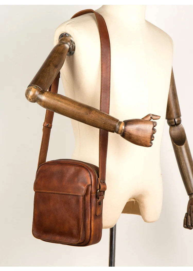 Retro Casual Joker Leather Messenger | Genuine Leather Vertical Shoulder Bag | Small Commuter Tide Bag with Baotou Design (Model 7348) Luxegan