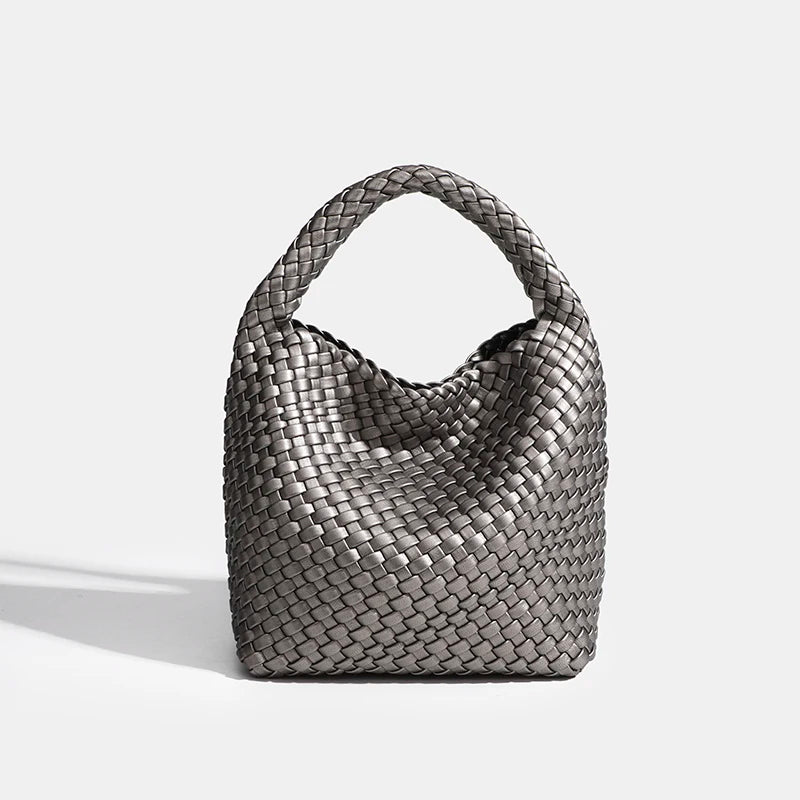 PU Woven Composite Bucket Bag | Soft Fashion Criss-cross Tote Luxegan