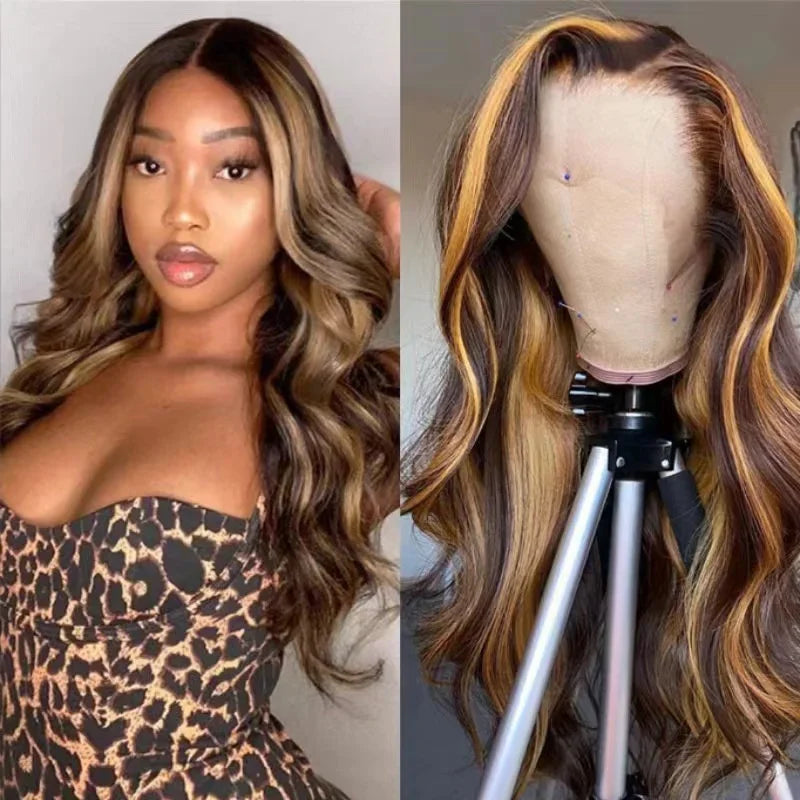 65CM Highlight Blonde & Honey Piano Color Lace Front Human Hair Wig | Brazilian Body Wave Lace Wig for Women Luxegan