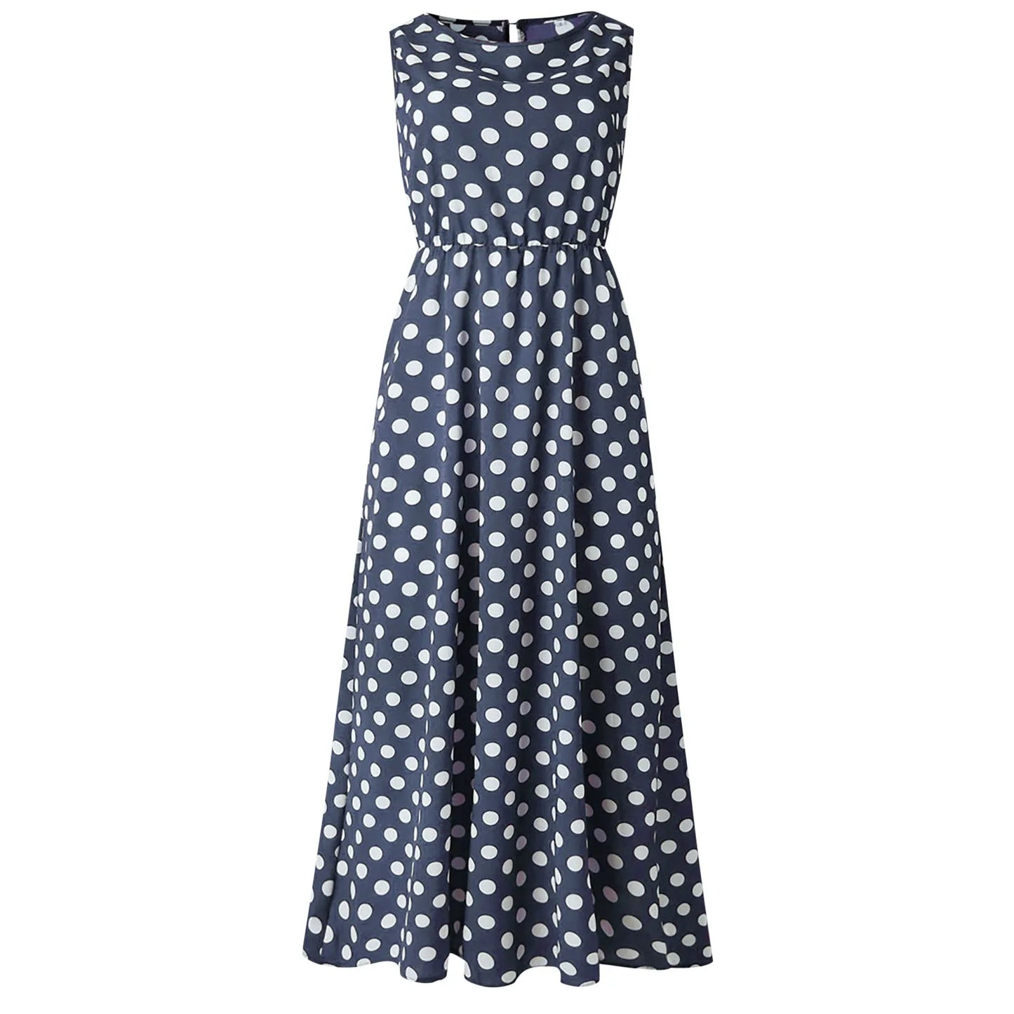 Polka Dot Boho Sundress Women Summer Beach Maxi Long Dresses Sexy Elegant Sleeveless Belts Evening Party Dress Vestido De Mujer