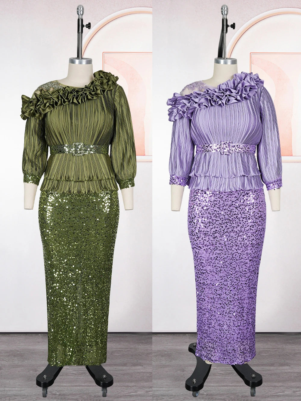 Luxury Sequin Kaftan Maxi Gown | African-Inspired Diamond Patchwork Evening Dress | Ankle-Length Zipper Slim Fit Sheath Dress Luxegan
