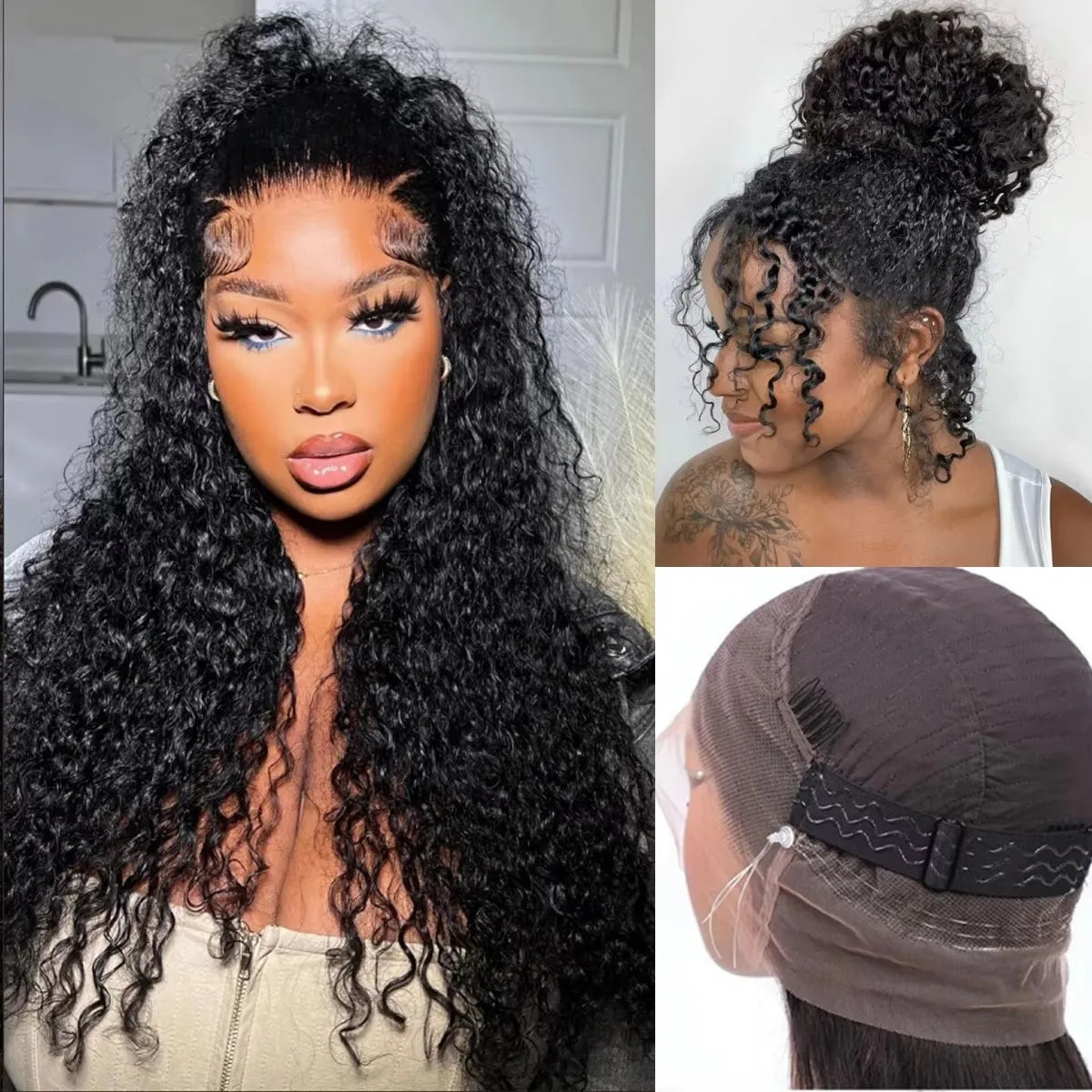 Invisi-Strap 360 HD Full Lace Glueless Wig | Sophisticated "Deep Curly" Water Wave Silhouette | Elegant 250% Density Lace Frontal | "Dignified" Brazilian Human Hair Wig for Radiant Versatile Styling Luxegan