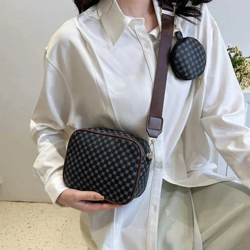 PU Leather Plaid Casual Tote | Moderate Hardness Vintage Handle Crossbody Bag Luxegan