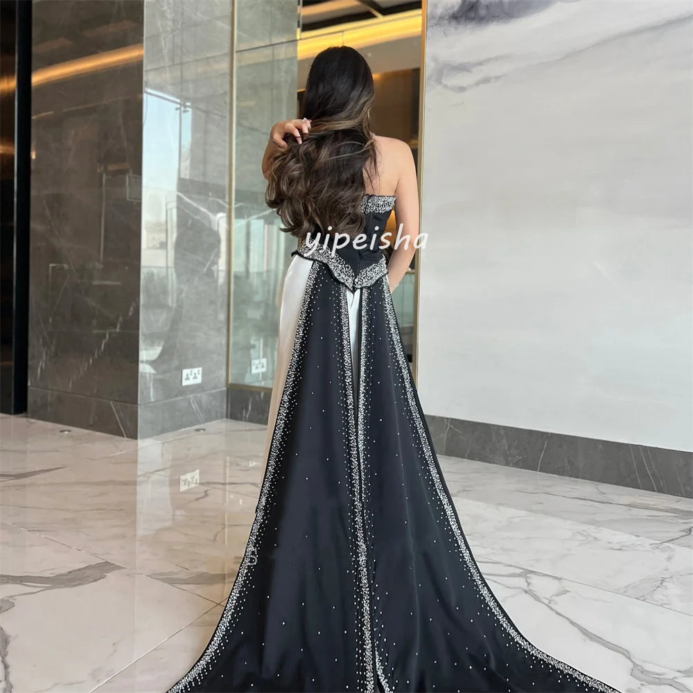 Strapless Sequined Beaded Pleated Formal Gown | Sparkle Straight Bespoke Evening Dress Luxegan