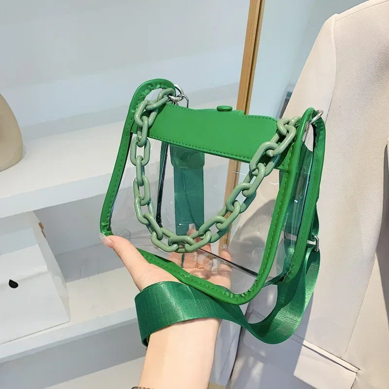 Clear Crossbody Bag for Women | Transparent Shoulder Chain Bag & Small Square Satchel Luxegan