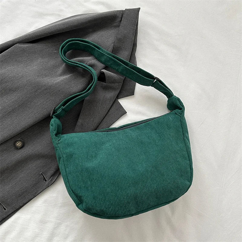 Japanese Literary Corduroy Dumpling Bag | Minimalist "Lazy Wind" Crossbody & Shoulder Bag | Unisex Korean-Style Casual Tote for Students Luxegan