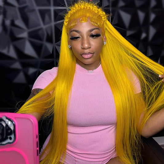200% Density Light Yellow Straight 613 HD Transparent Lace Front Wig | 13x6 & 13x4 Lace Frontal Human Hair Wig for Women Luxegan