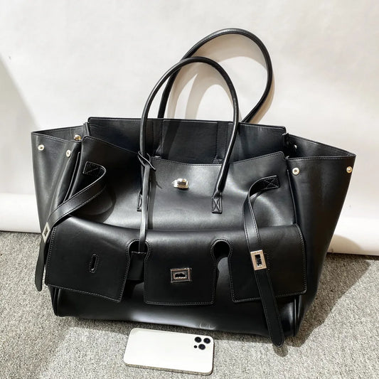 Luxury Designer Large Capacity Lock Tote Clutch Travel Bag Genuine Leather Wing Bag Brand Women's Commuter Shoulder Bag