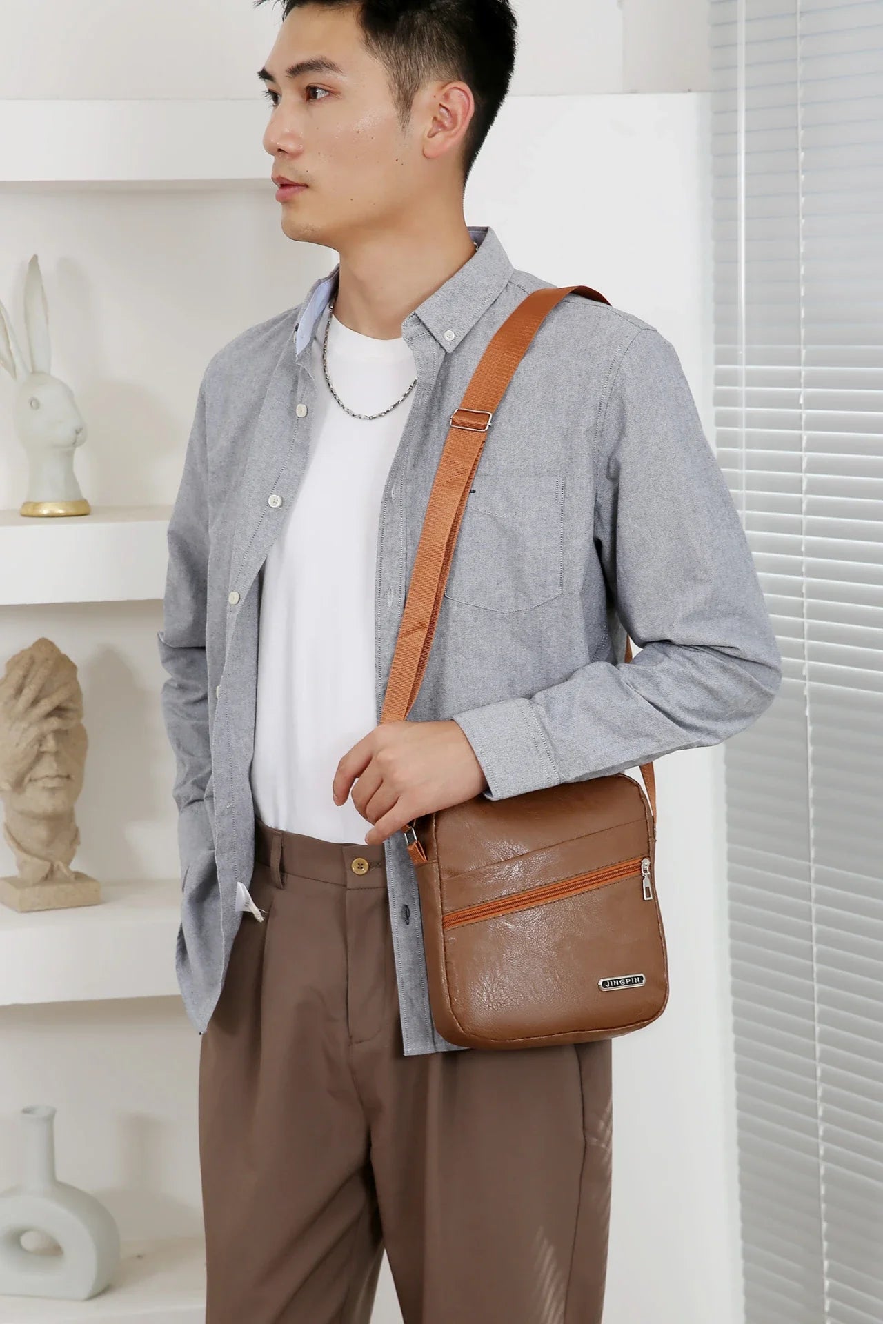 Men's PU Shoulder Bag | Casual Waterproof Nylon Messenger Bag & Fashion Tote Travel Crossbody Bag Luxegan