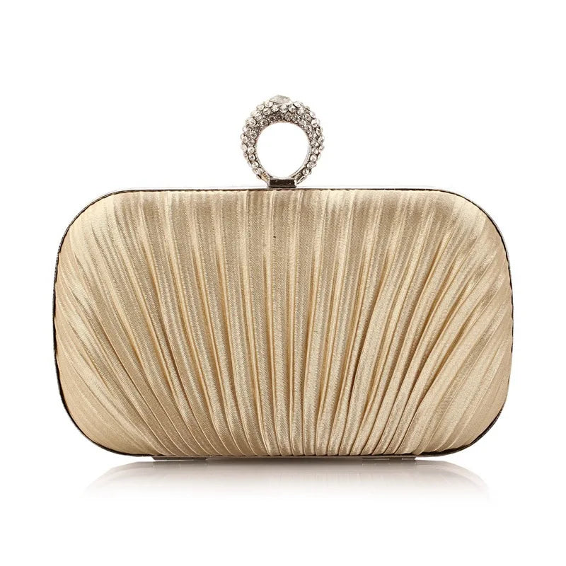 Diamond Glitter Ruched Shell Clutch | Sophisticated "Minaudiere" Silhouette | Elegant Banquet Dinner Prom Purse | "Dignified" High-Performance Synthetic Leather Essential for Radiant Versatile Styling Luxegan