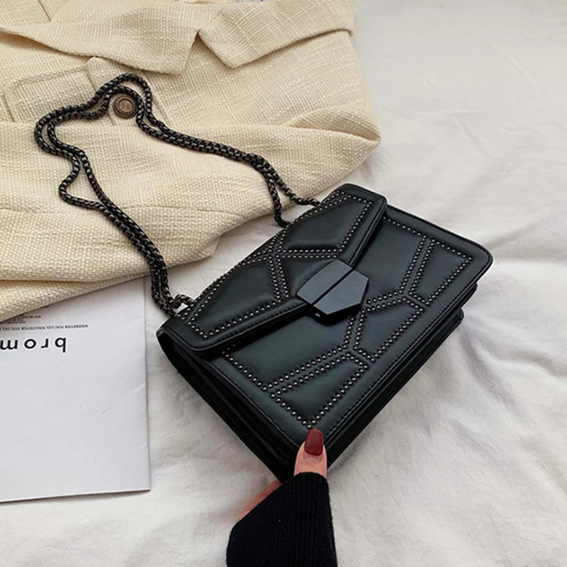 Vintage Rivet Flap Bag | Small PU Leather Crossbody Purse Luxegan