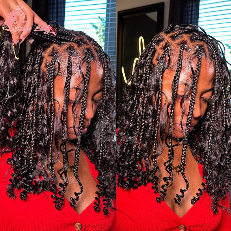 12 Inch Boho Bob Knotless Box Braids Wig | 360 Full Lace
