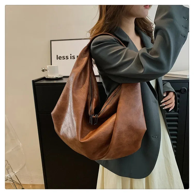 Big Black Shoulder Bag | Large Hobo Shopper Bag & Soft Leather Crossbody Handbag Luxegan