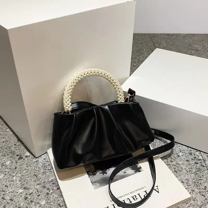Fashion Pearl-Handle Dinner Clutch | Sophisticated Luxury Design Handbag | Elegant Ladies Square Shoulder Bag | "Dignified" Soft Small Messenger for Versatile Evening Styling Luxegan
