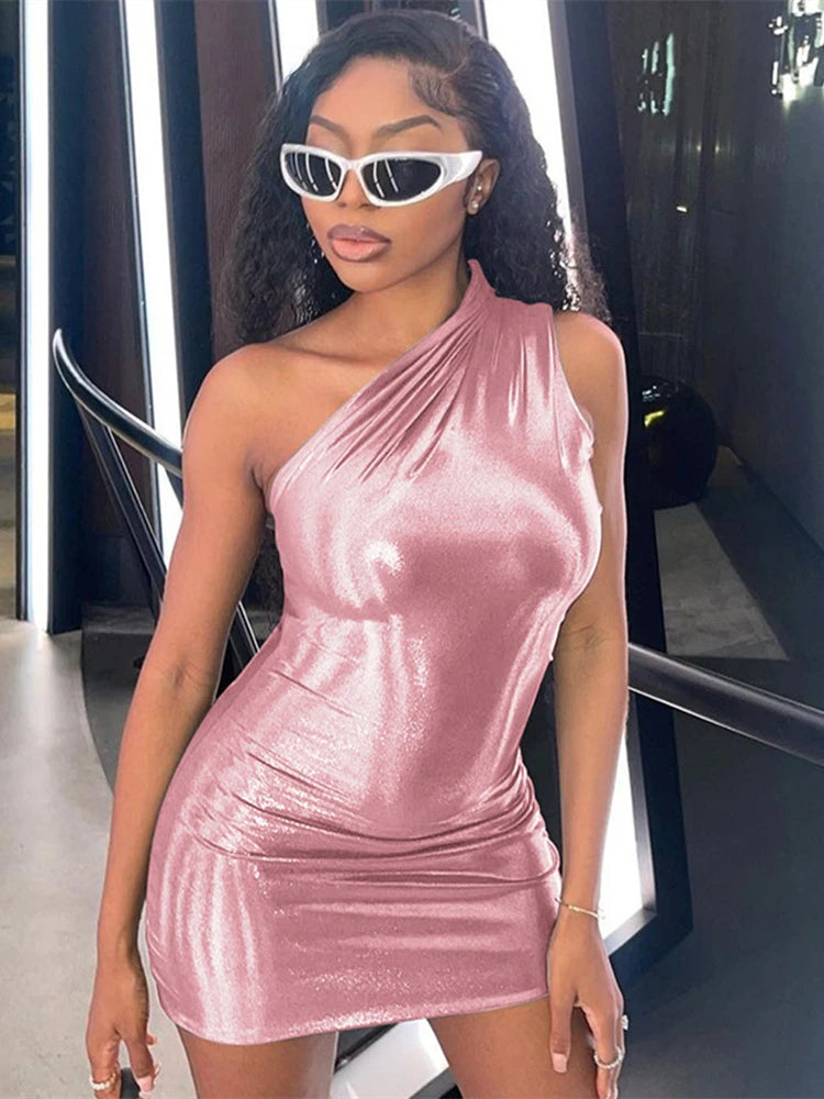 Women's One Shoulder Bodycon Mini Dress Luxegan