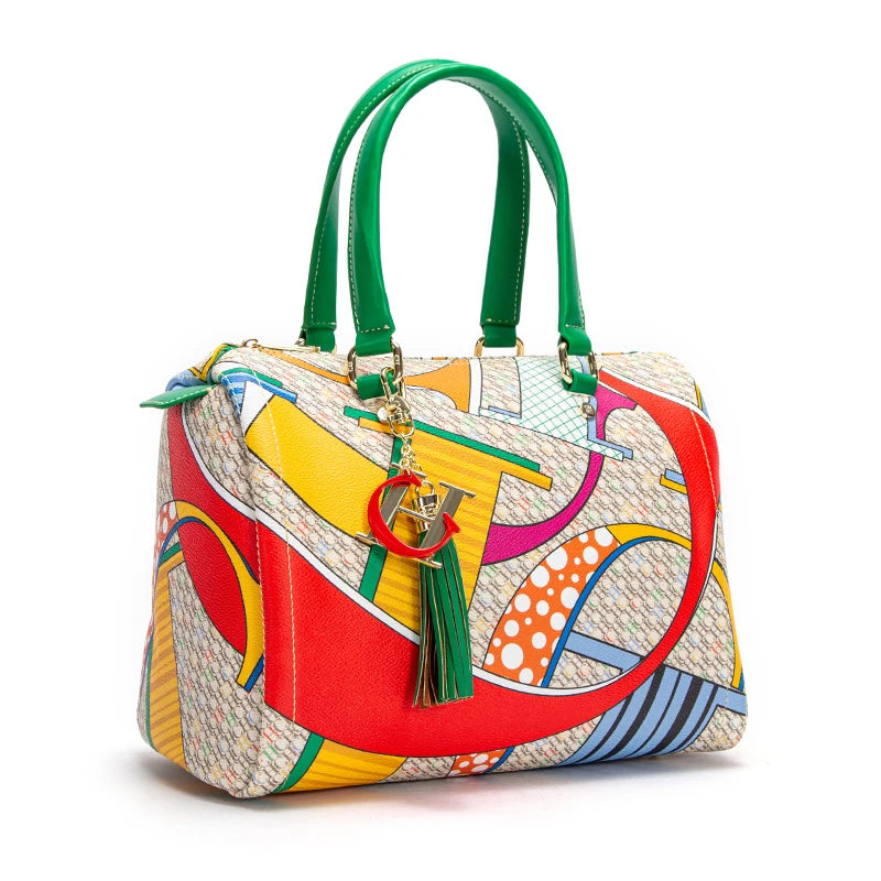 Luxury Jacquard Bowling Bag | Colorful PVC Commuter Crossbody Luxegan
