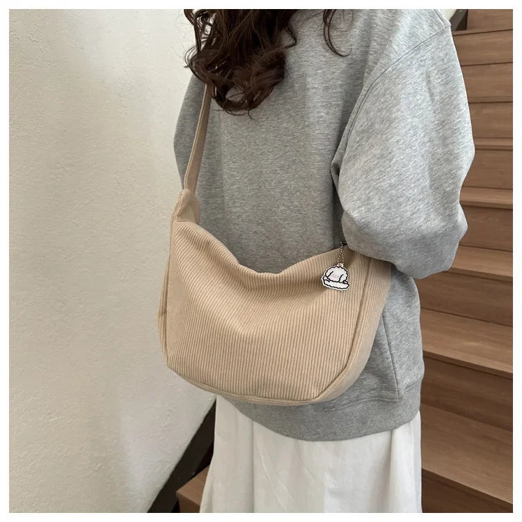 Corduroy "Lazy Wind" Dumpling Bag | Japanese Literary & Korean Casual Handbag Luxegan