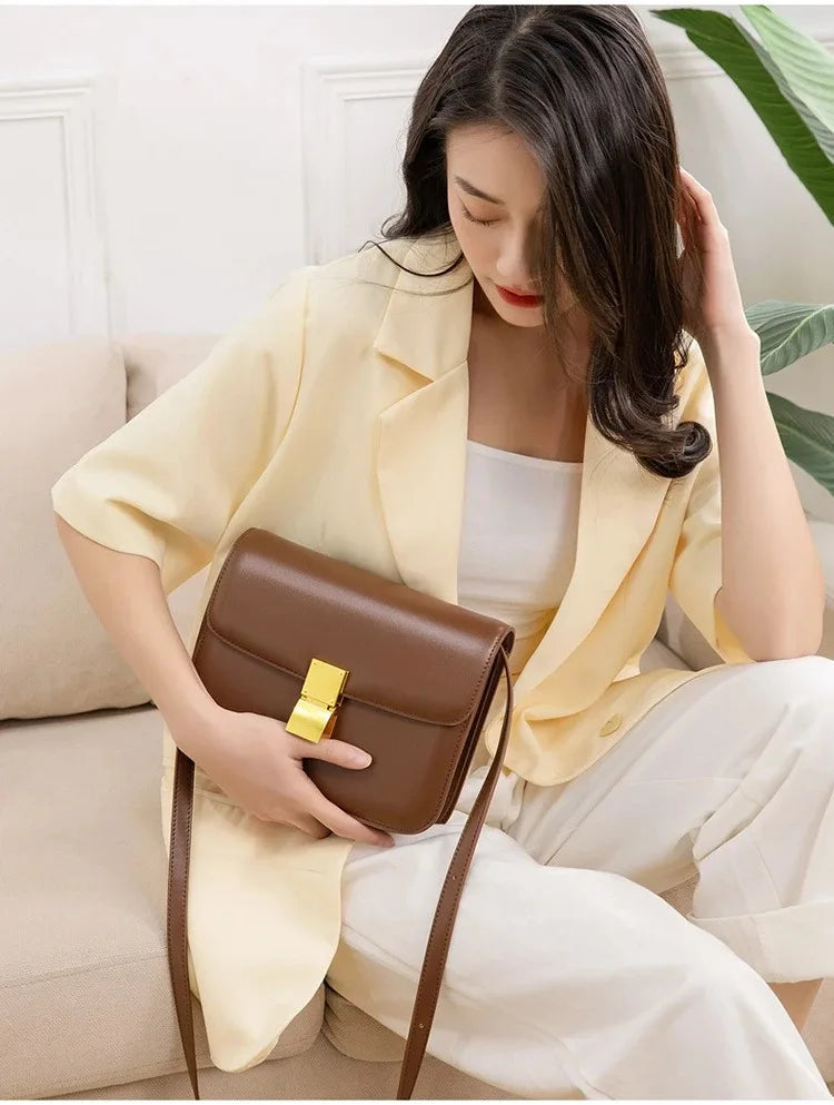 Luxury Leather Satchel | Soft Crossbody with Metal Buckle Luxegan