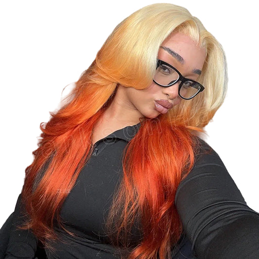 Ginger Orange Wear-and-Go Glueless Frontal Wig | Luxurious HD Highlight Colored Lace Front Wig | 13x6 Transparent Swiss Lace Twisted Body Wave Brazilian Human Hair Wig for Women Luxegan
