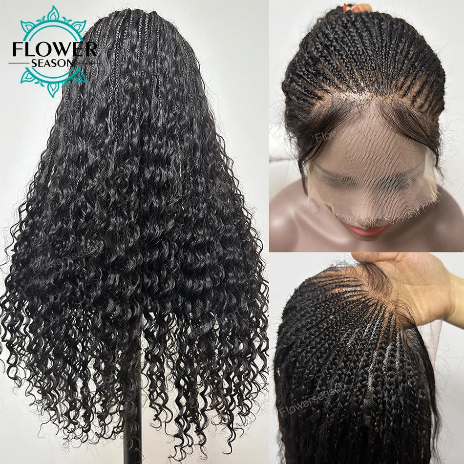 300% Density Human Hair Boho Box Braids Wig | Curly Ends | Full Lace | Baby Hair | Knotless Goddess Braids Luxegan