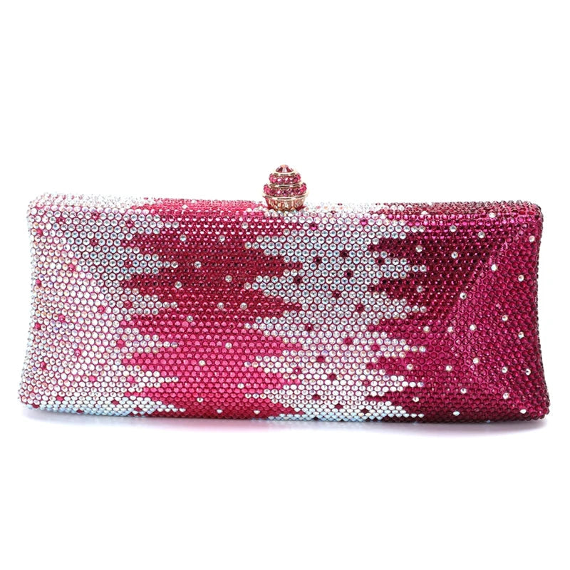 Colorful Diamond Gala Evening Bag | Sophisticated Rhinestone Party Clutch | Elegant Metallic Dinner Purse | "Dignified" Hard-Shell Bridal Handbag for Versatile Occasion Styling Luxegan