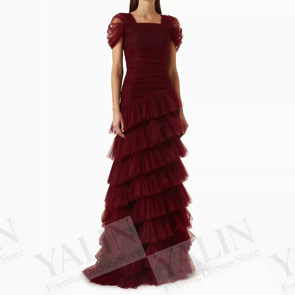Draped A-Line Prom Dress | Square Collar Sleeveless Floor-Length Evening Gown Luxegan