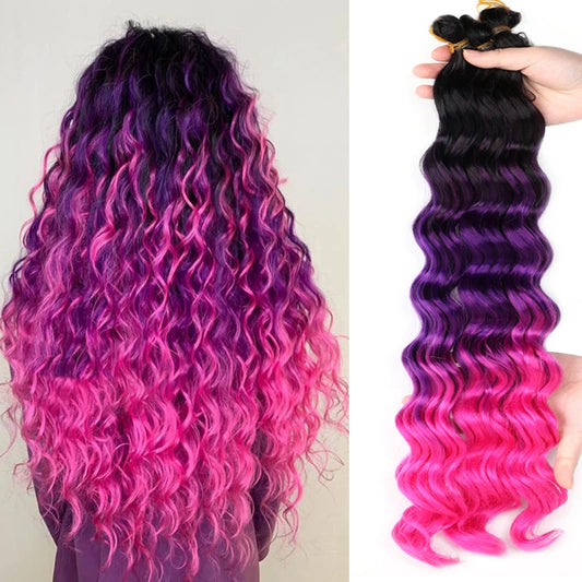 20" Deep Curly Crochet Braiding Hair | Deep Wave Bulk Synthetic Braid Extensions | 23 Colors - view 2