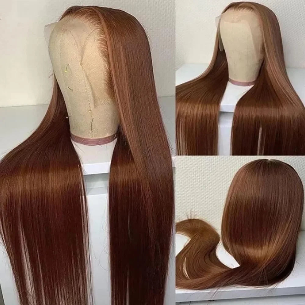 46-Inch #4 Chocolate Brown Straight HD Lace Wig | Sophisticated 200% Density 13x6 Transparent Frontal | Elegant "Brazilian Remy" Silhouette | "Dignified" Pre-Plucked Human Hair for Radiant Versatile Styling Luxegan