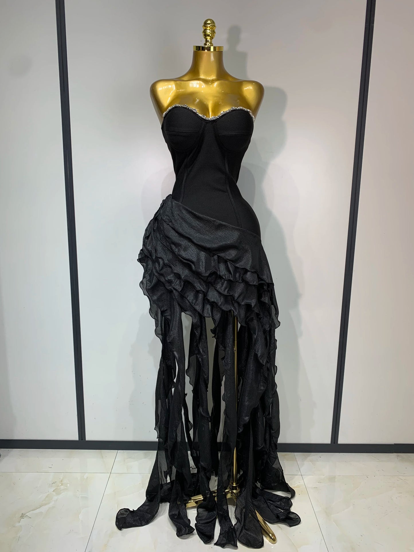 Strapless Ruffle Tassel Bandage Knit Sheath Mini Dress | Sexy Club Nightclub Party Cocktail Dress Luxegan