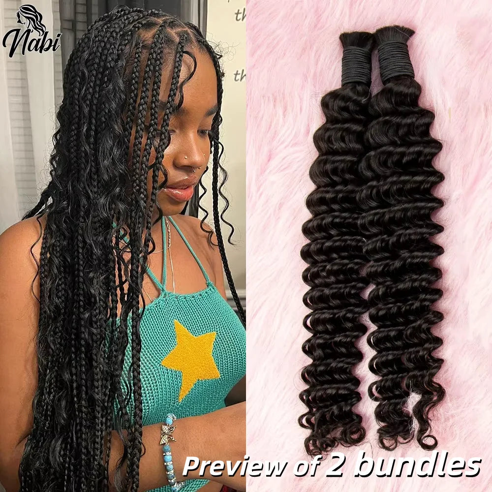 NABI Deep Wave Virgin Human Hair Bulk | Boho Braids Crochet Braiding No Weft Hair Extensions