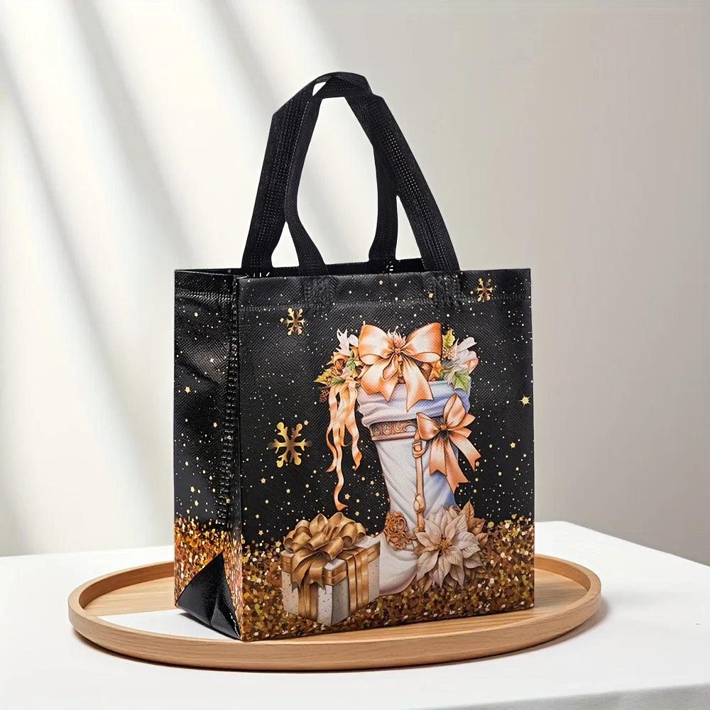Festive Christmas Nonwoven Gift Bag | Snowman, Tree & Socks Design Tote Bags for Parties & Holiday Gifts Luxegan