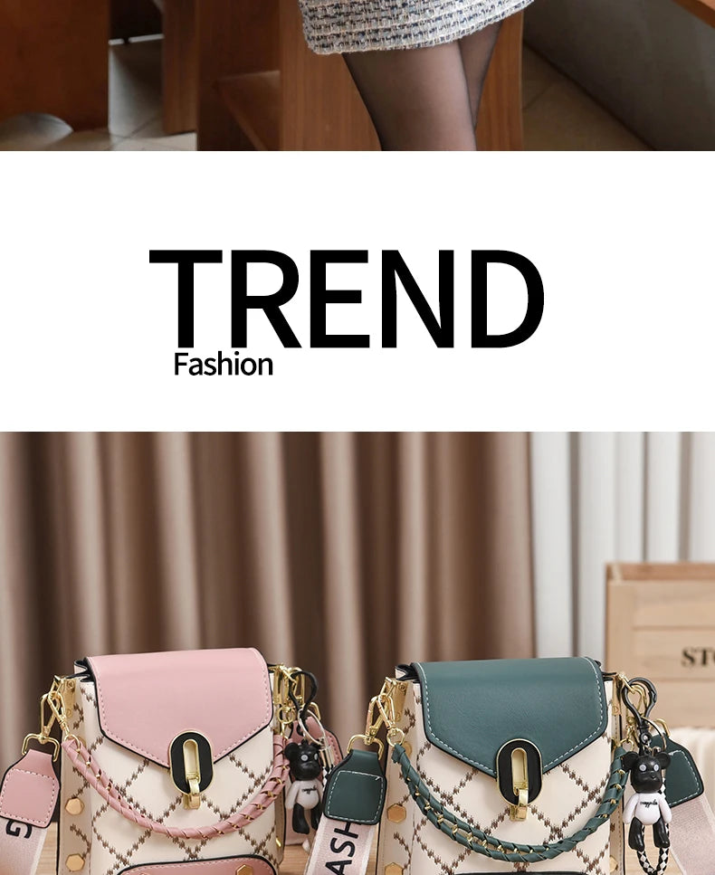 Mini Studded Decor Crossbody Bag | Argyle Embroidery Mobile Phone Purse & Trendy Chain Handbag for Women Luxegan