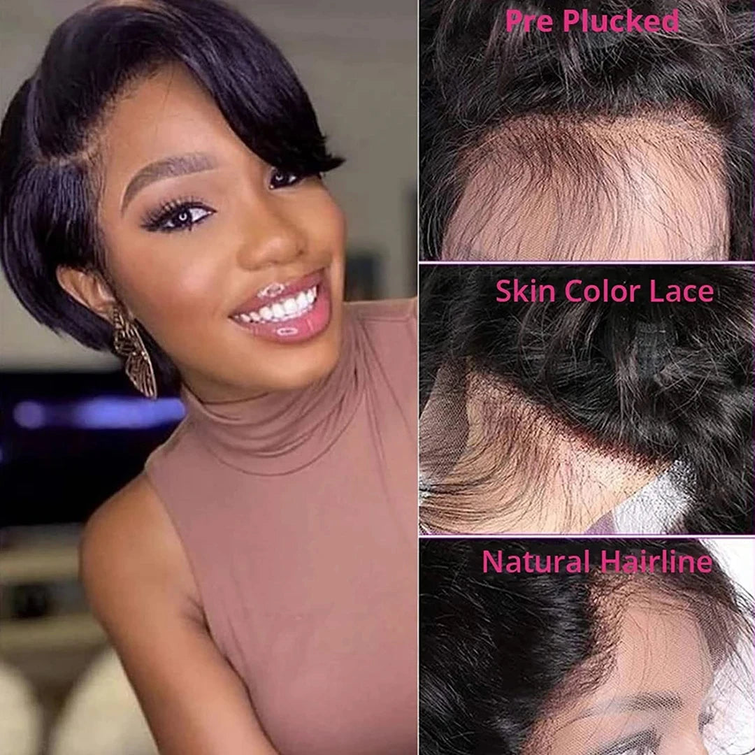Short Bob Wig Pixie Cut Wig Straight Human Hair Wig 13X4 Transparent Lace Frontal Wig For Women Highlight Straight Pixie Cut Wig