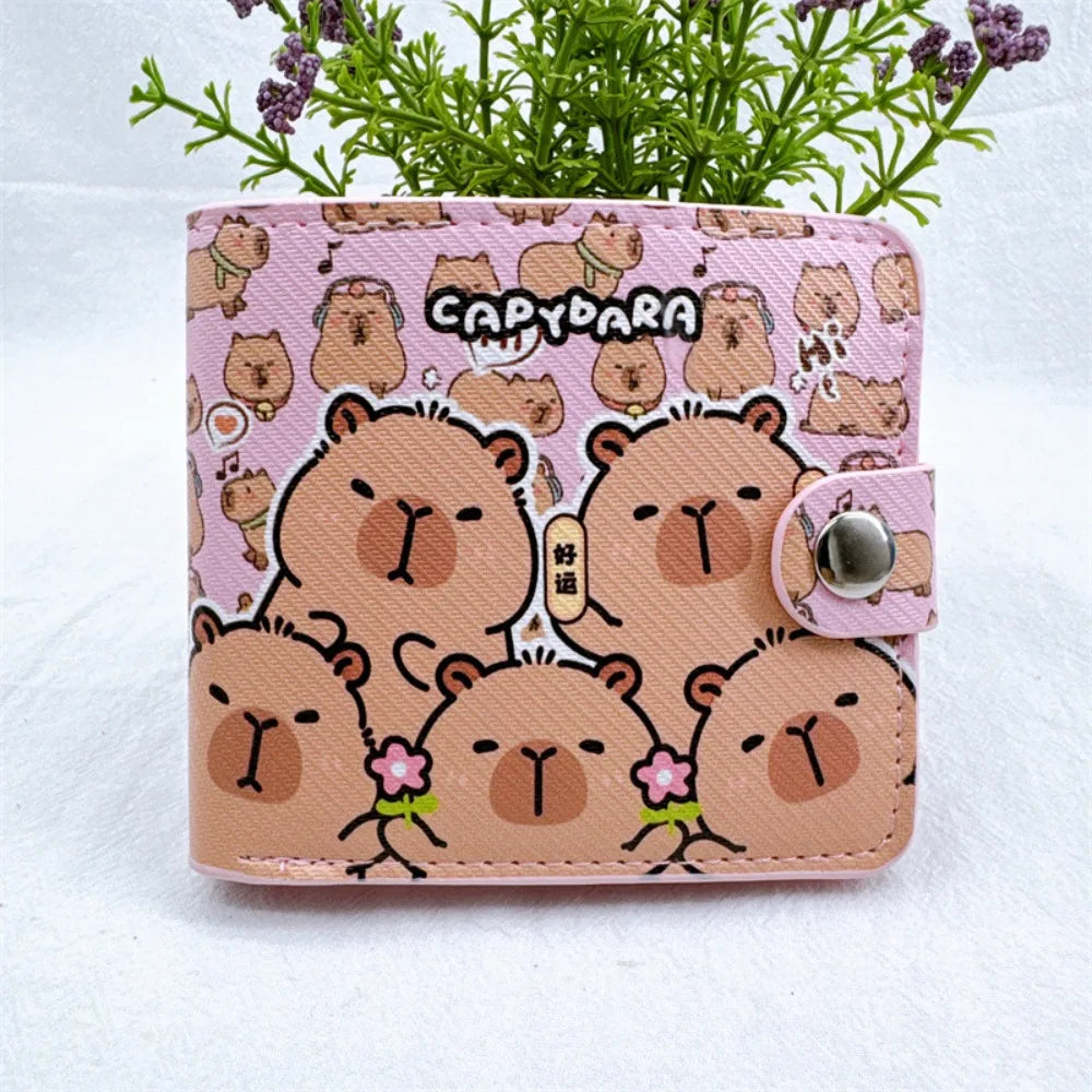 Cartoon Capybara Mini Foldable Wallet | Sophisticated Short Money Bag & Cute Coin Purse | Elegant PU Leather Card Holder | Luxury "Dignified" Square Small Purse with Secure Button Closure Luxegan