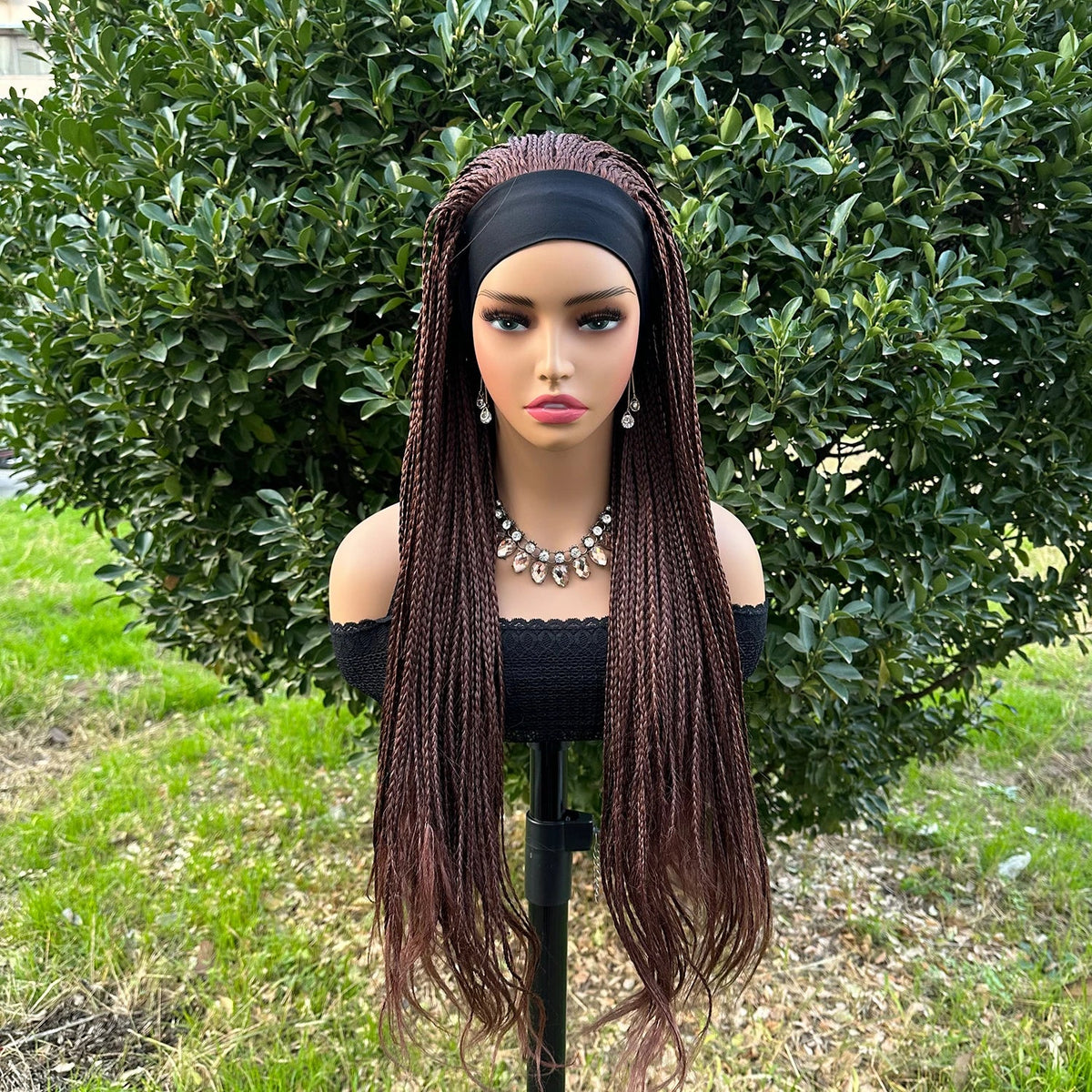 Ombre Brown Long Headband Box Braids Wig Braided African Dreadlock Wig Synthetic Braiding Beauty Hair Wigs For Women/Men Luxegan