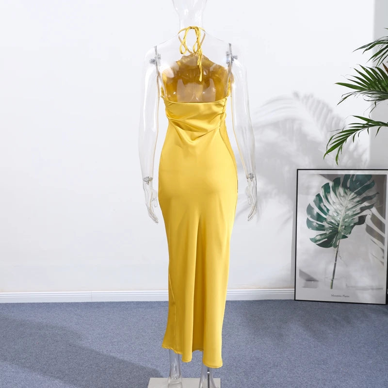 Elegant Party Women's Dress 3D Flower Halter Sleeveless Backless Mermaid Satin Female Dresses 2026 Summer Chic Evening Lady Robe