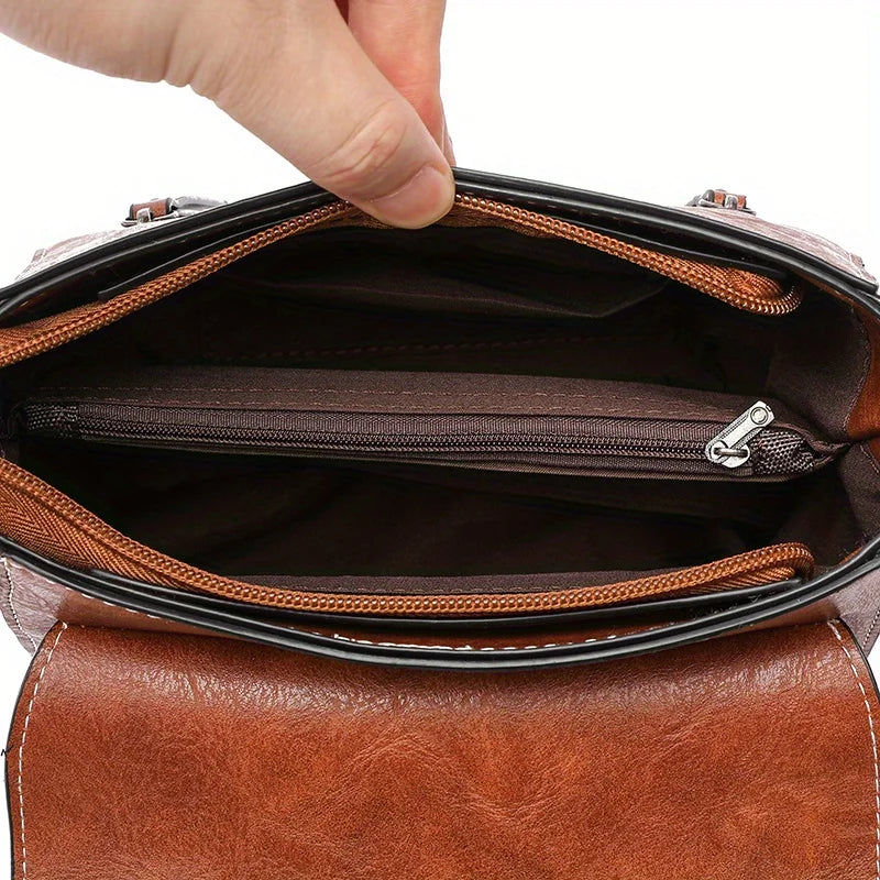 Vintage Turn-Lock Square Satchel Bag for Women | Classic PU Leather Shoulder & Crossbody Handbag (Everyday Tote, Secure Travel Purse) Luxegan