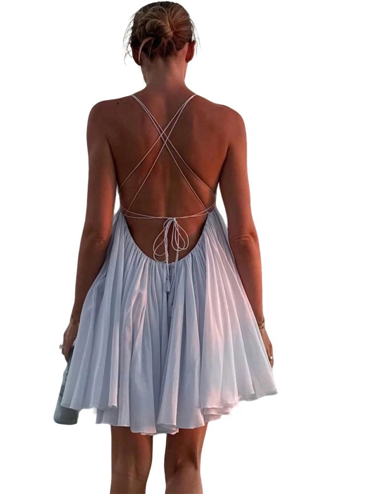 Women's Spaghetti Strap Backless Mini Dress Luxegan