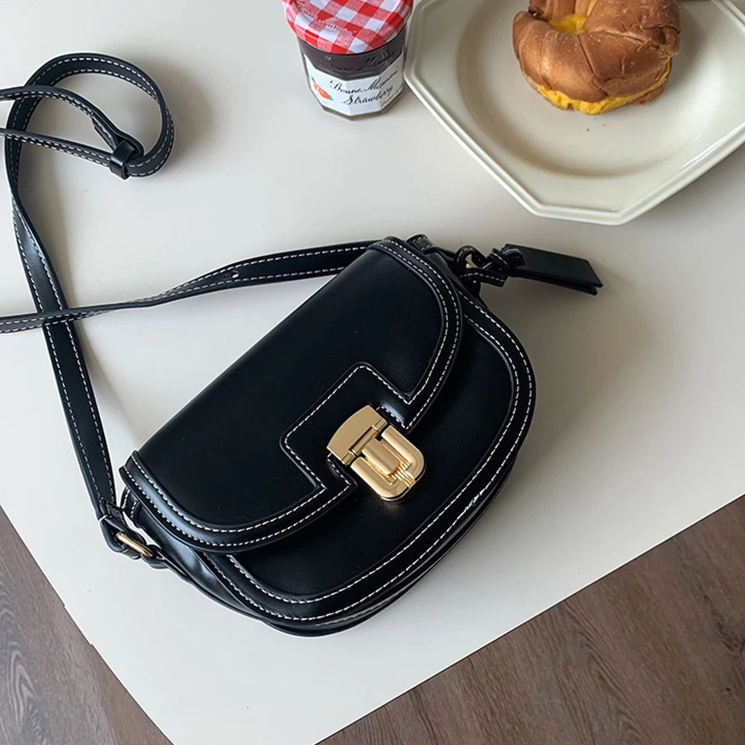 Retro Canvas Patchwork Crossbody Bag | Contrasting Color Saddle Bag