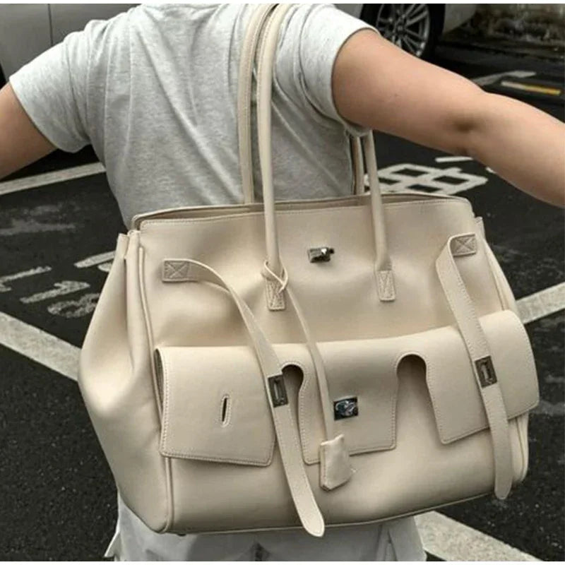Luxury Wings Style Synthetic Leather Shoulder Bag,Large Capacity Commuting Women Tote Bag,Punk Buckle Simple Versatile Handbag