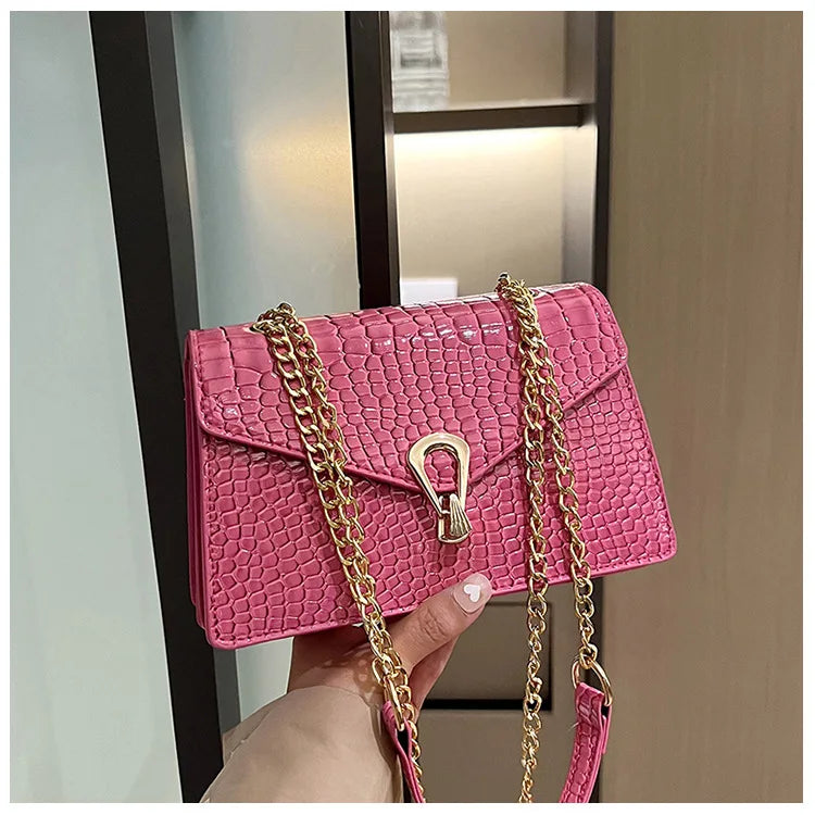Crocodile Pattern Shoulder Bag | Chain Crossbody & Clutch Luxegan