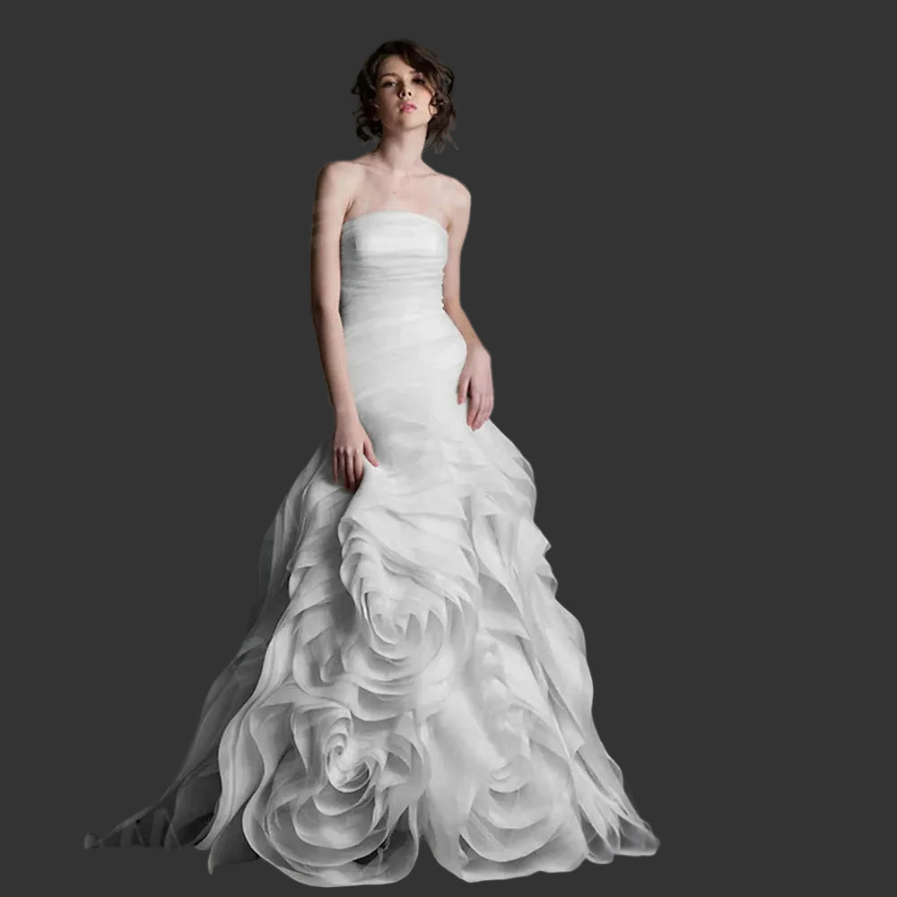 Modern Floral-Shaped Tulle Prom Gown | Custom-Made Strapless Sweetheart Long Party Dress | High-Quality Court Train Solid Custom-Color Evening Dress Luxegan