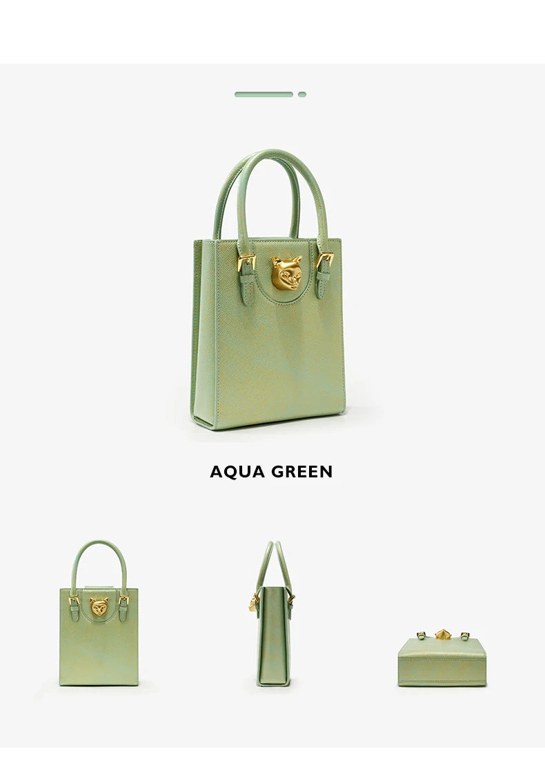 Hard Split Leather Cat Luxury Mini Bag | Designer Box Crossbody Luxegan