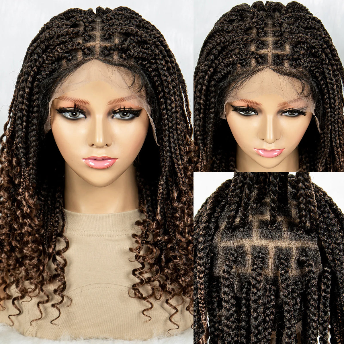 16 Inch Boho Knotless Box Braided Wig | Full Lace | Curly Ends